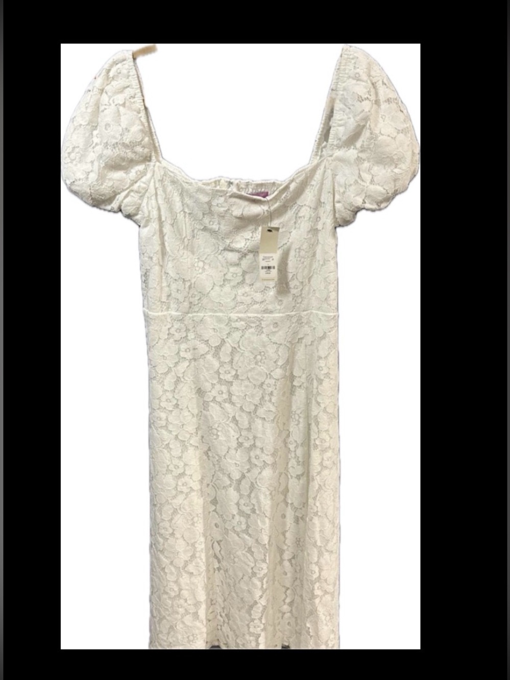 Francesca's Collections Cream Lace Puff-Sleeve Midi Dress